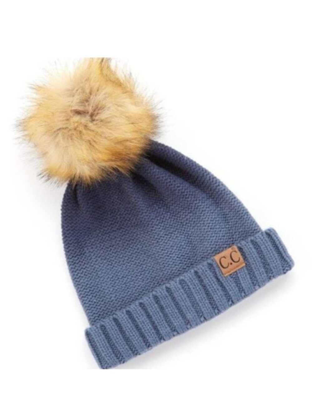 C.C. Boutique | Navy Ombré Faux Fur Pom-Pom Beanie | Size Adult